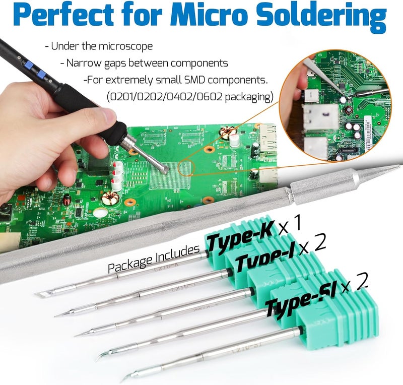 WeP 982-V Micro Soldering kit with 5 C210 Soldering Iron Tips, Temperature Control, Sleep Mode, Auto Shutdown and LCD Display - Image 4